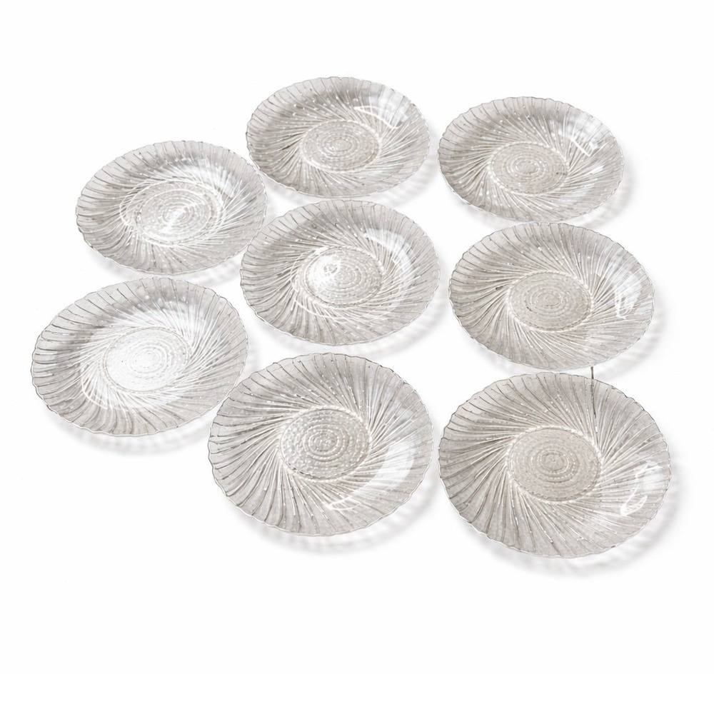 Vintage Clear Glass Swirl Pattern Dessert Plates Set of 8 Scalloped Rim 5.75" A4